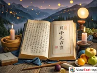 An old book is opened with words 
