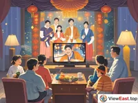 A family is sitting in front of the TV, concentrating on watching the Spring Festival Gala. On the stage, actors are performing wonderful shows. The light in the living room is warm and bright. Everyone has a smile on their faces.