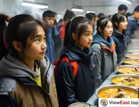  In the school cafeteria, students line up to buy freshly cooked Guizhou Sour Soup Fish, their faces filled with anticipation.