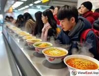 In the university cafeteria, students line up for a bowl of steaming Lanzhou Hand-Pulled Noodles, a small bliss in their busy study lives.
