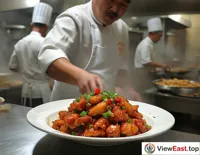 In the kitchen of a small restaurant, the chef is bringing out a plate of freshly cooked Xinjiang big plate chicken. It is steaming hot and the fragrance is wafting, making people drool.