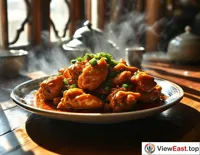 In the lively night market of Xinjiang, under the bright lights, a plate of Xinjiang big plate chicken is placed on a simple wooden table. The chicken is temptingly in color, the potatoes are soft and glutinous, and the soup is rich. Surrounded by people laughing and chatting.