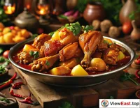 In a traditional Xinjiang restaurant, the sun shines through the window and falls on the Xinjiang big plate chicken on the dining table. It is steaming hot and fragrant, making people eager to take a bite.