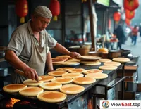 Early morning on the streets of Tianjin, a master is skillfully making pancakes, with the aroma of the pancake roll wafting through the air.