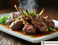 A plate of freshly baked hand-grabbed mutton, steaming hot, with the aroma of mutton permeating the air, making one's mouth water.