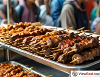 At a school sports day, students are buying lamb skewers from a stall as an energy boost to cheer them on.