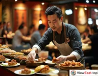  At the recording site of a food program, the host is trying to make Rou Jia Mo and showing its unique flavor to the audience.
