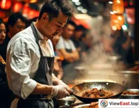  A chef demonstrates how to make liver stir-fry on a cooking show, with an audience watching intently.