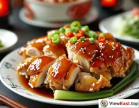 On the exquisite menu of a high-end restaurant, the picture of White Cut Chicken catches one's eye, with its simple and elegant presentation, making one look forward to tasting the deliciousness of this traditional Cantonese dish.