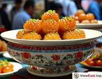 At a food festival booth, Jiangsu braised pork balls attract diners with their unique flavor and refined appearance.
