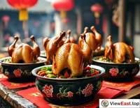 At traditional Jiangxi festival celebrations, Sanbei Chicken is placed on the altar as a classic dish for worship and tasting.