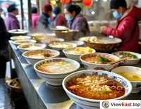 At a Yunnan breakfast stall, locals and tourists line up for a hot bowl of Cross-Bridge Rice Noodles to start the day.