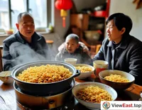 In a Hubei home, a mother prepares a large pot of hot dry noodles for the family to enjoy together, sharing a warm home-cooked flavor.