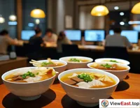 In Nanjing's offices, overtime white-collar workers order takeout duck blood and vermicelli soup, bringing a touch of warmth to their busy work.