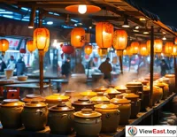At a Jiangxi night market, the clay pot soup stall exudes an enticing aroma, becoming a highlight of the night's food exploration.