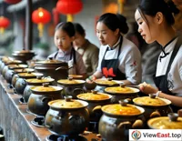 In a Jiangxi cooking class, students learn to make clay pot soup, with the teacher detailing the selection of ingredients and control of heat.
