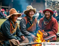 During Tibetan festivals, people gather around the stove, sharing freshly brewed highland barley wine, with smiles of happiness on their faces.