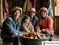 In a Qinghai herdsman's home, the family sits around the kang, sharing hand-grabbed mutton, enjoying a harmonious time.