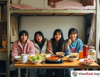 In a Sichuan university dormitory, students cook ingredients in a portable hot pot, sharing stories and dreams.