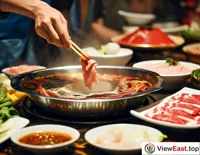 On the streets of Sichuan, a waiter is serving fresh ingredients to customers, with the aroma of hot pot wafting through the air.