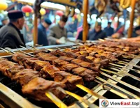 In the bustling bazaar of Xinjiang, a line forms at the skewer stall, with customers awaiting the tender and crispy taste.