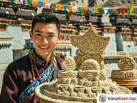 At Tibet's festive celebrations, tsampa is shaped into various forms as a blessing offering.