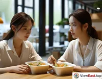 In a Gansu office, white-collar workers enjoy liangpi delivered for lunch, injecting vitality into the afternoon's work.