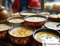 At a breakfast stall in Inner Mongolia, bowls of fragrant milk tea are served to energize the new day.