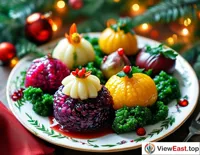 A plate of steamed coarse grains decorated with festive colors at a holiday dinner, adding health and celebration to the occasion.