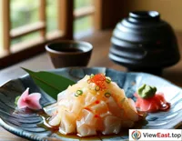 Jellyfish salad with a pot of sake at a Japanese restaurant, a perfect match for tasting Japanese cuisine.