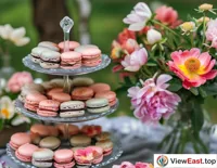 At a spring garden party, French macarons complement the blooming flowers, offering guests a feast for both the eyes and the palate.
