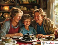 After a cozy family dinner, everyone shares a cake decorated with Oreo cookies, spreading sweetness in their hearts.