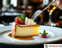 Fresh from the oven, a cheesecake is taken out by a mother in a cozy kitchen, with children eagerly awaiting a taste.