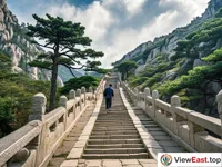 The 18 bends of Mount Tai, a must-visit path with ancient trees lining the winding stone steps.