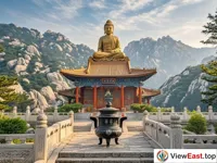 Huayan Temple in Laoshan, significant Buddhist temple with a strong atmosphere.