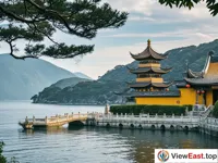 Fayu Temple in Putuoshan, nestled in the mountains and waters, an ideal place for meditation.