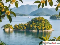 Gui Hua Island in Thousand Island Lake, fragrant with osmanthus in autumn, a great place for enjoying the flowers.