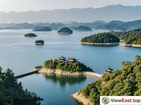 Long Shan Island in Thousand Island Lake, rich in cultural heritage and historical sites.