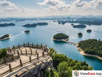 Mei Feng Island in Thousand Island Lake, offering a panoramic view of the lake's beauty.