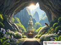 The tranquility and harmony of Yandang Mountain's Guanyin Cave, illuminated by sunlight.