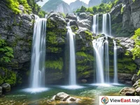 The cascading waters of Yandang Mountain's Sanzhe Waterfall, resounding with a thunderous noise.