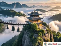 The enshrouding clouds around Wuyi Mountain's Baiyun Temple, with the temple bell echoing through the mountains