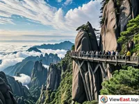 The sea of clouds viewed from the skywalk at the West Coast of Sanqingshan 