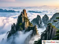 The Lotus Peak at Huangshan blossoms amid the sea of clouds.
