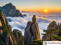 The spectacular sunrise view from the Monkey Watching the Sea at Huangshan.