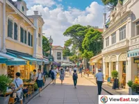 The bustling commerce of Longtou Road on Gulangyu Island.
