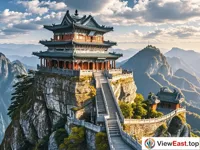 The cliff spectacle of Nanyan Palace on Mount Wudang.