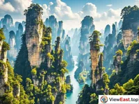 The picturesque landscape along Ten Mile Gallery in Zhangjiajie.