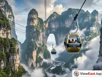 The thrilling cable car ride over Tianmen Mountain in Zhangjiajie. 