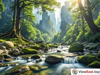 The clear stream of Golden Whip Brook in Zhangjiajie.